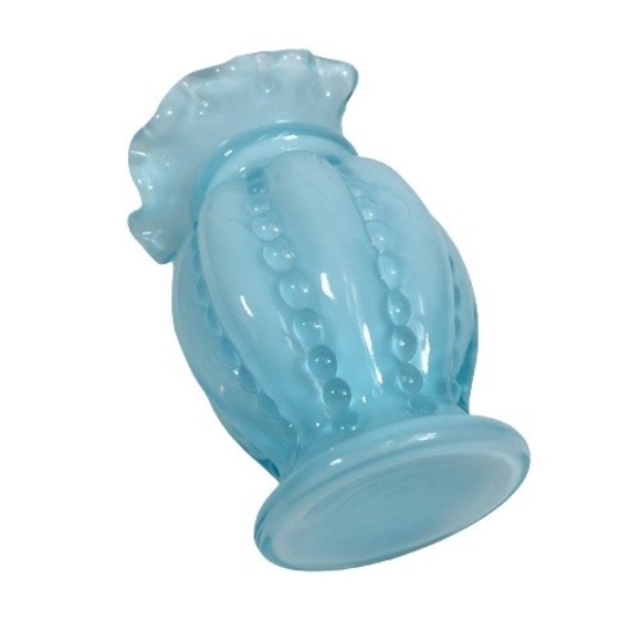 Vtg Fenton Beaded Blue Glass Ruffled Overlay Tulip Jack in the Pulpit Melon Vase - Picture 6 of 10